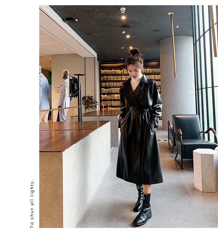 Women Black PU Leather Long Overcoats-Outerwear-Black-S-Free Shipping Leatheretro