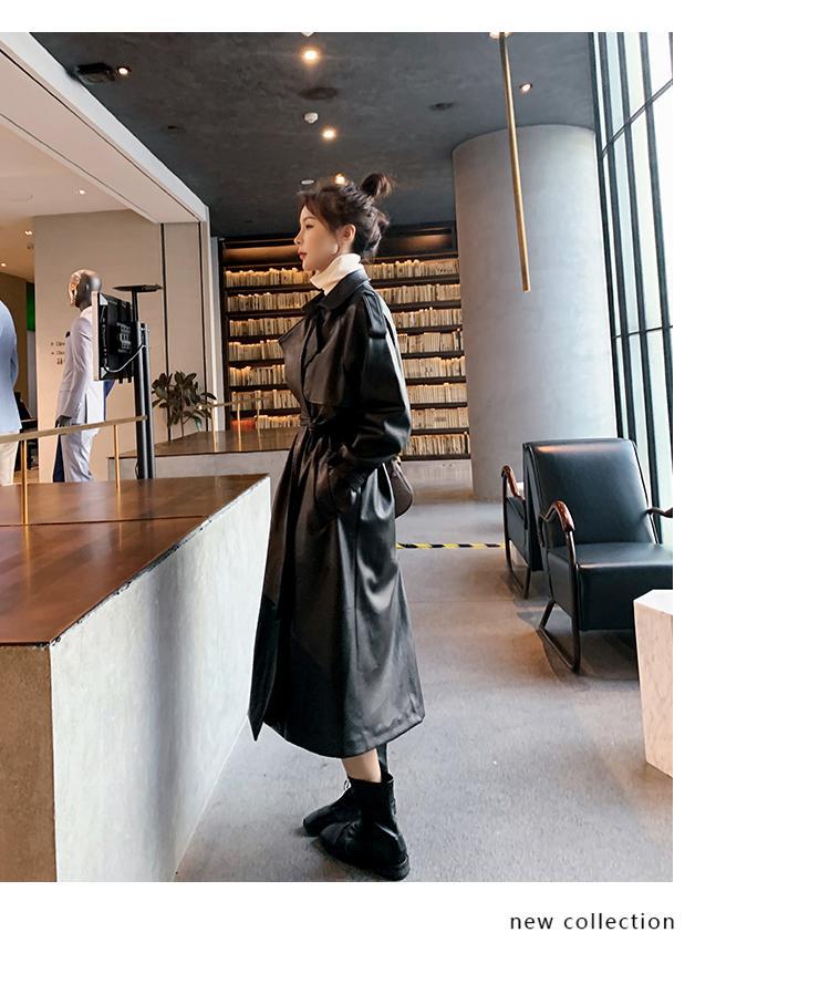 Women Black PU Leather Long Overcoats-Outerwear-Black-S-Free Shipping Leatheretro