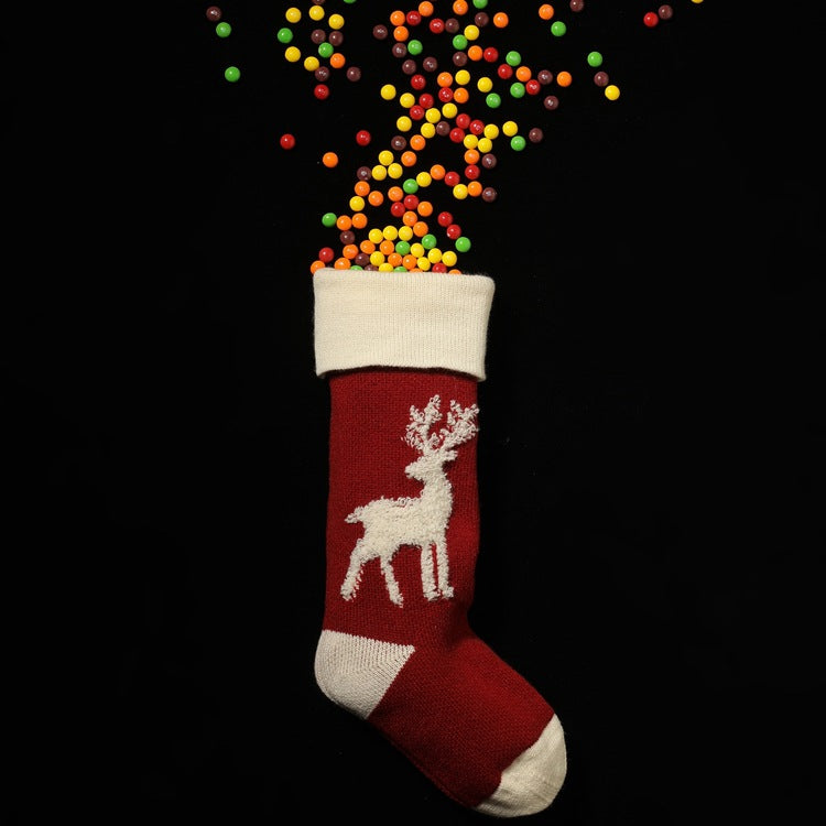 Elk Candy Bag Christmas Hanging Socks for Gifts 2pcs/set-Socks-Red + White-Free Shipping Leatheretro