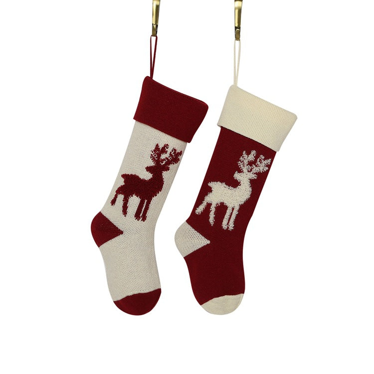 Elk Candy Bag Christmas Hanging Socks for Gifts 2pcs/set-Socks-Red + White-Free Shipping Leatheretro