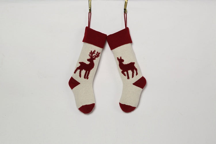 Elk Candy Bag Christmas Hanging Socks for Gifts 2pcs/set-Socks-Red + White-Free Shipping Leatheretro