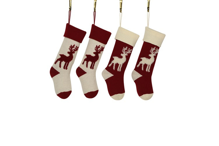 Elk Candy Bag Christmas Hanging Socks for Gifts 2pcs/set-Socks-Red + White-Free Shipping Leatheretro