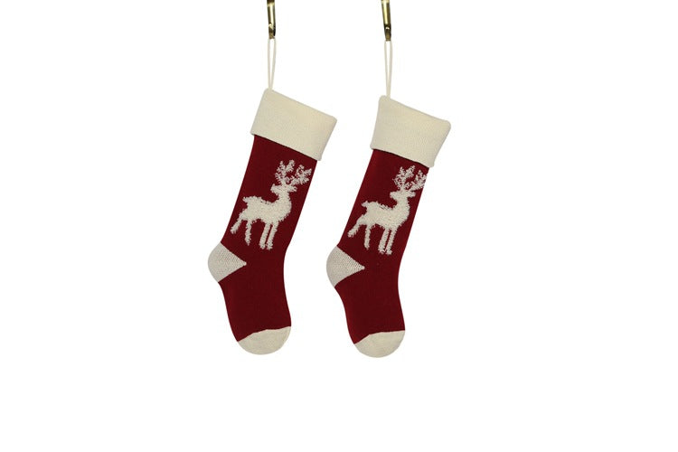 Elk Candy Bag Christmas Hanging Socks for Gifts 2pcs/set-Socks-Red + White-Free Shipping Leatheretro