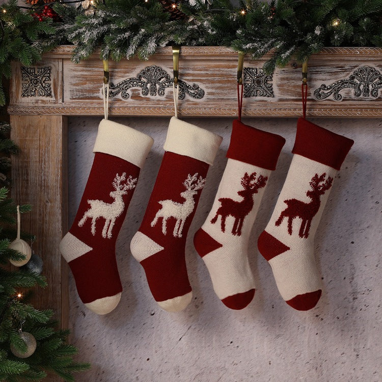 Elk Candy Bag Christmas Hanging Socks for Gifts 2pcs/set-Socks-Red + White-Free Shipping Leatheretro