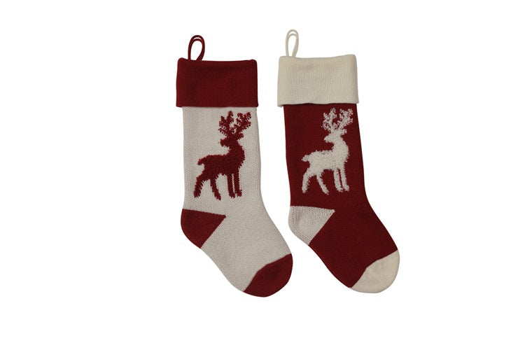 Elk Candy Bag Christmas Hanging Socks for Gifts 2pcs/set-Socks-Red + White-Free Shipping Leatheretro