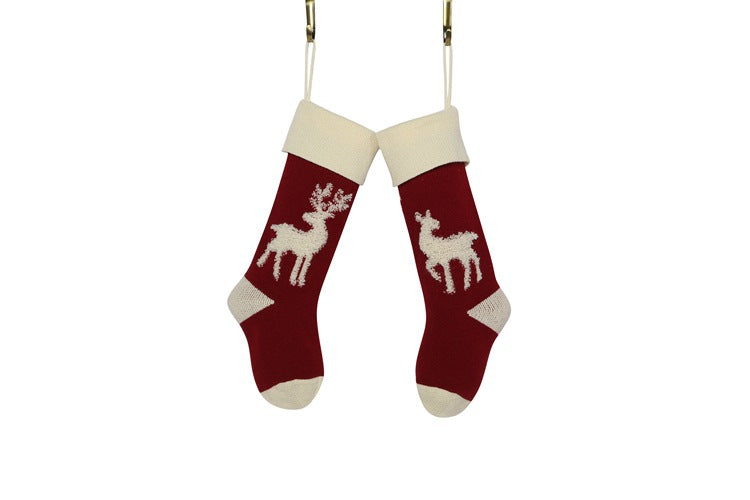 Elk Candy Bag Christmas Hanging Socks for Gifts 2pcs/set-Socks-Red + White-Free Shipping Leatheretro