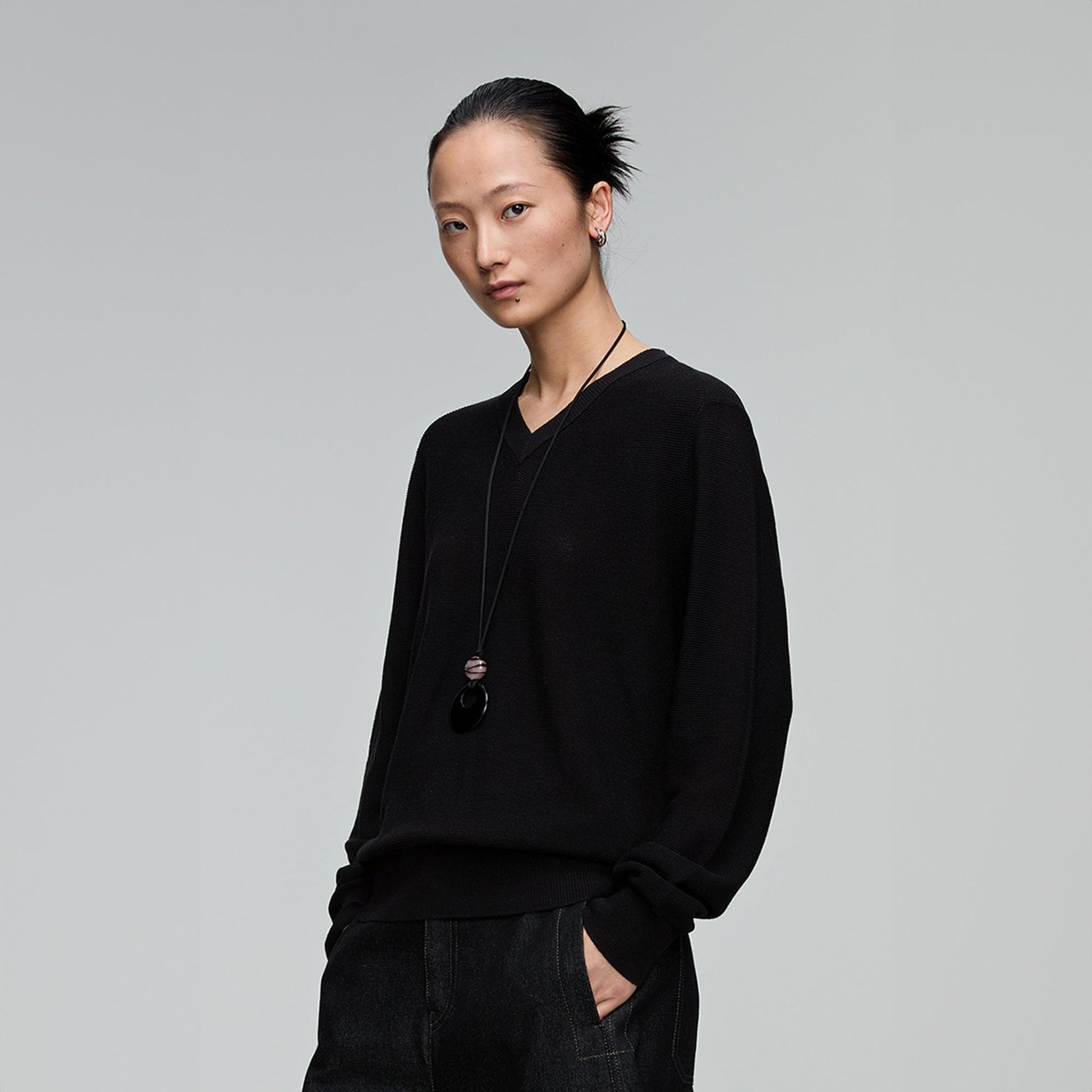 OPICLOTH Essential V-Neck Sweater-Sweater-XS-Grey-Free Shipping Leatheretro