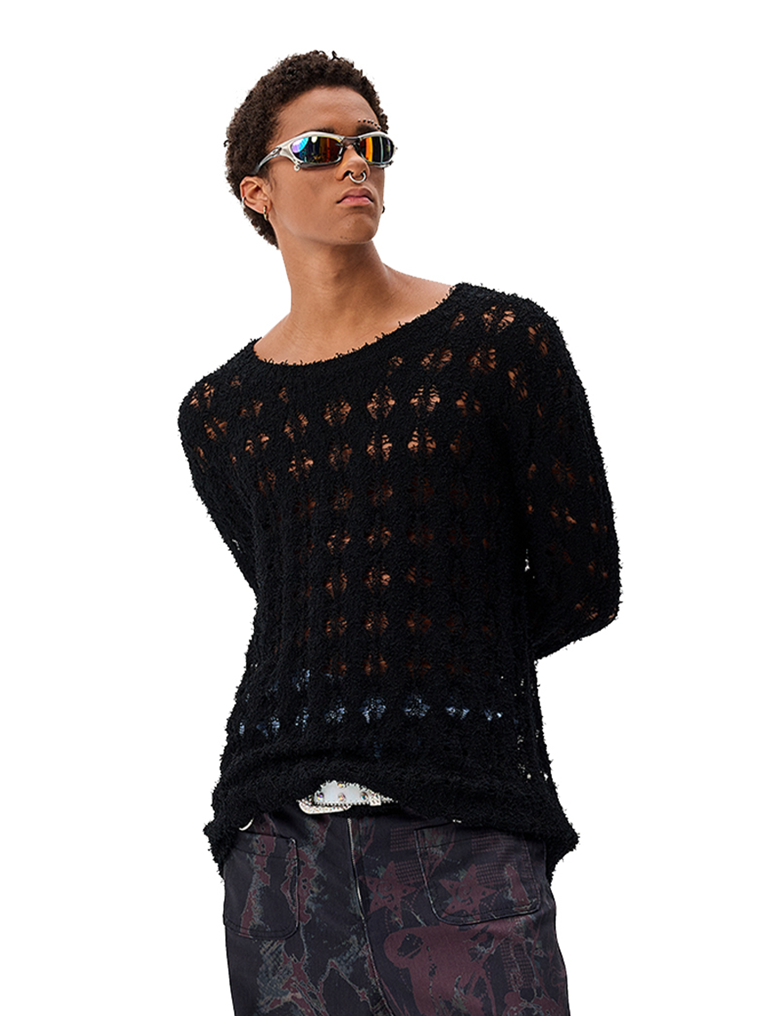 CYCYCY Punk Open-Knit Distressed Sweater-Sweater-S-Black (Preorder)-Free Shipping Leatheretro