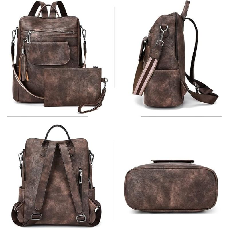 Retro Leather Women's Backpack Urban Style, Large Capacity, Hot-Selling-Backpacks-Brown-Free Shipping Leatheretro