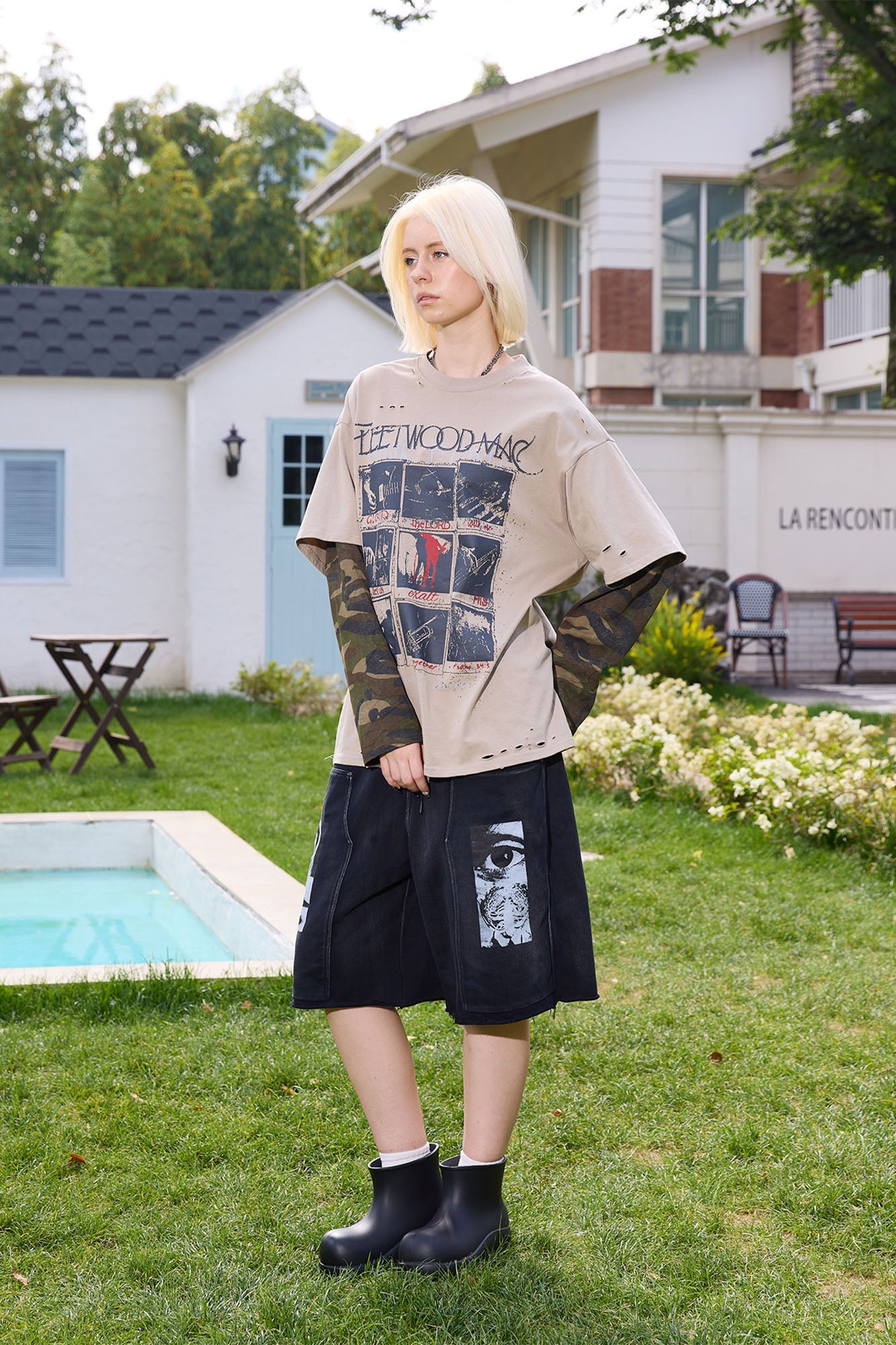 ERROR CODE ROBOT Camo Layered Distressed Long-Sleeve Tee-L/S Tee-S (Preorder)-Free Shipping Leatheretro