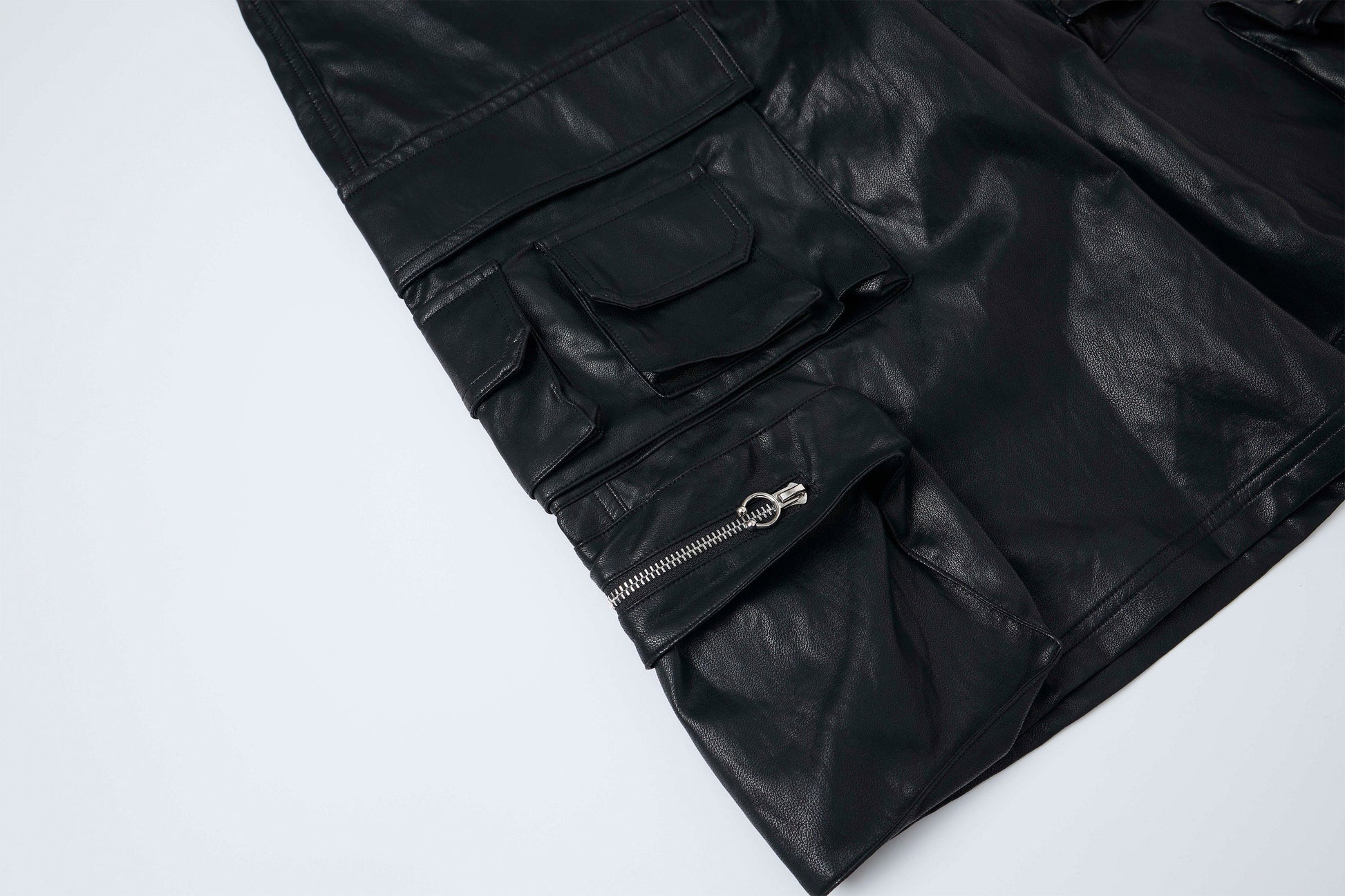 CLP Punk Faux Leather Multi-Pocket Cargo Shorts-Shorts-M-Black-Free Shipping Leatheretro