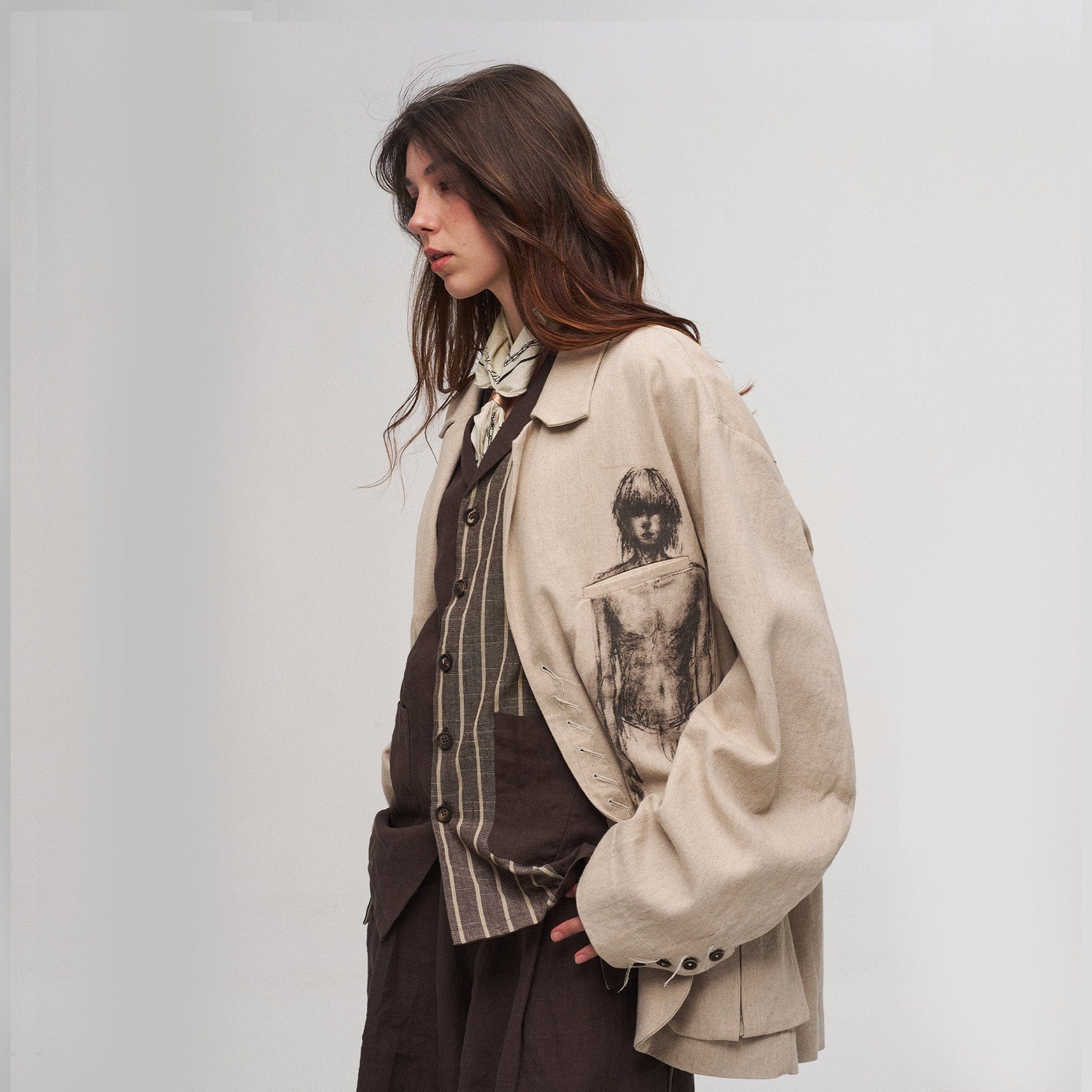 ILNya Nieternite Nifutur Ink Portrait Cotton-Linen Jacket-Jacket-S (0) (Preorder)-Free Shipping Leatheretro