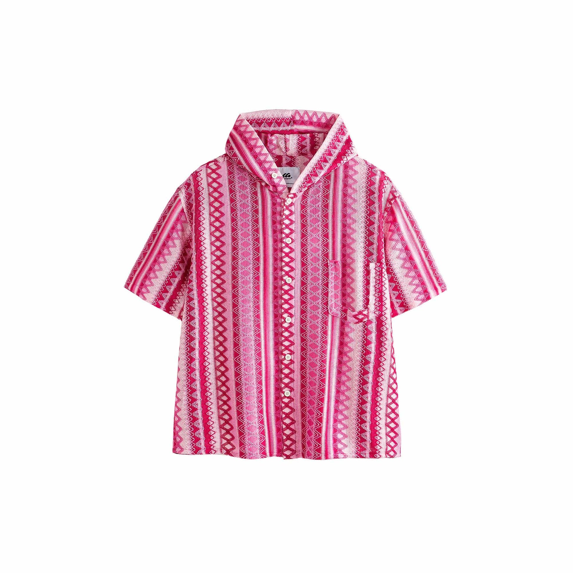 ME DA IGUAL Ethnic Stripe Textured Hooded Half Shirt-Shirt-M-Free Shipping Leatheretro