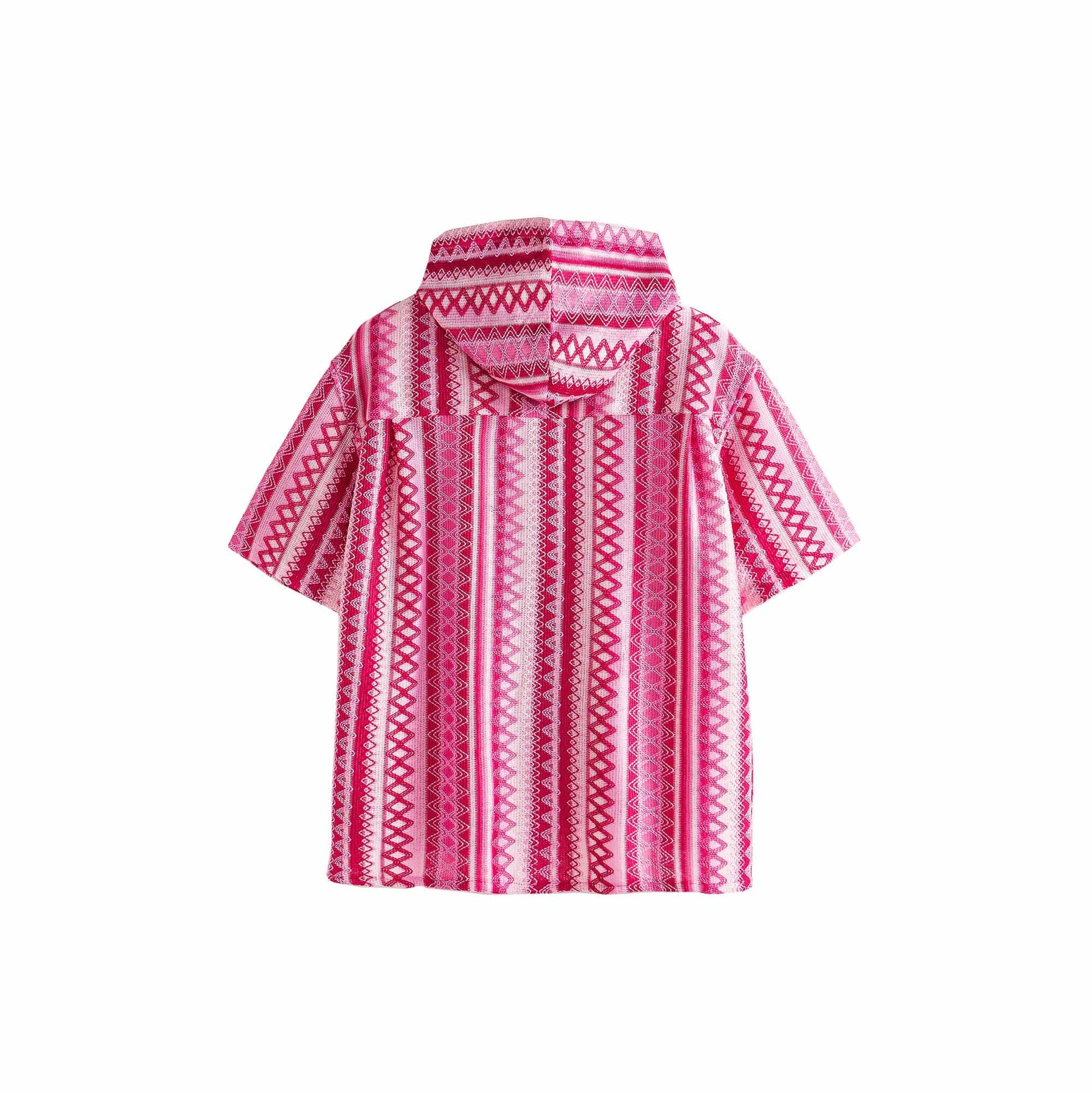 ME DA IGUAL Ethnic Stripe Textured Hooded Half Shirt-Shirt-M-Free Shipping Leatheretro