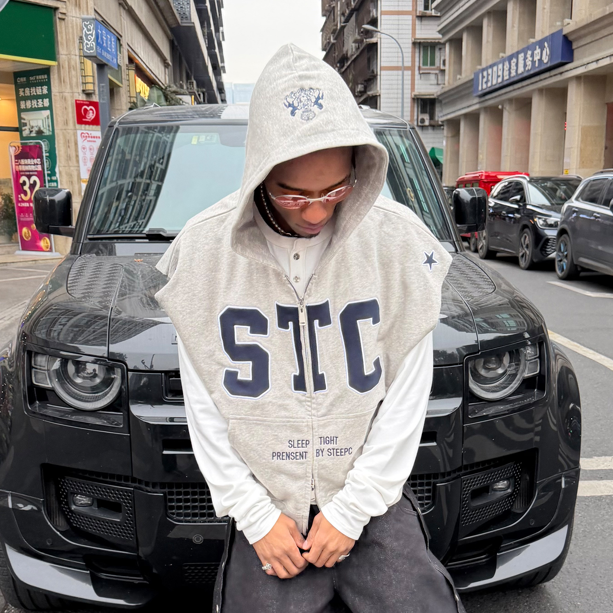 STEEPC Hooded Zip-Up Sweat Vest-Vest-S (1)-Free Shipping Leatheretro
