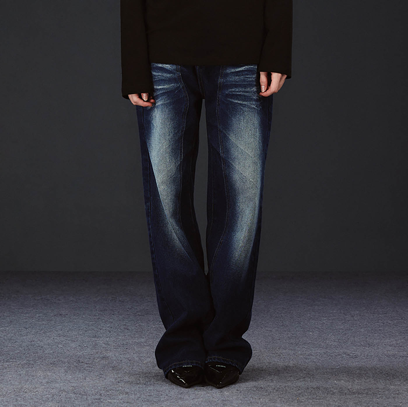 ARTIFICIAL WORLD Crinkled Straight-Leg Washed Jeans-Jeans-XS-Blue-Free Shipping Leatheretro