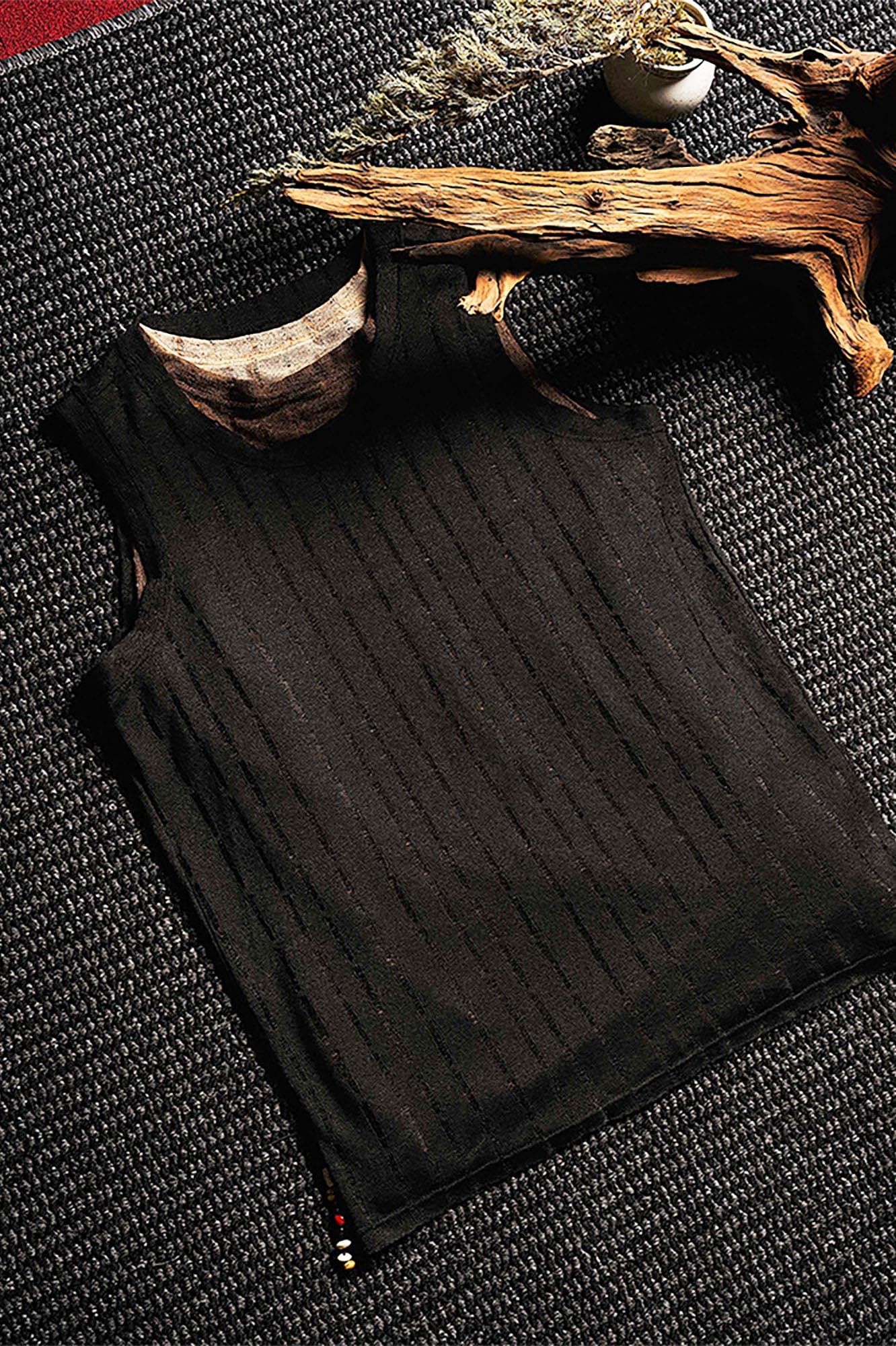GONGHE REPUB Distressed Rib-Knit Vest-Vest-S-Black-Free Shipping Leatheretro