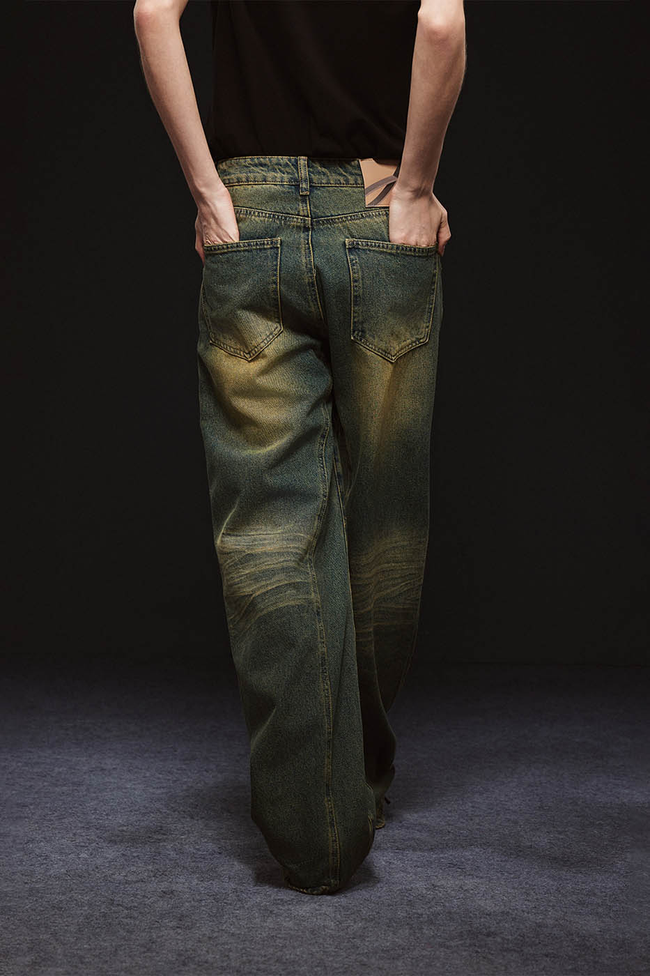 ARTIFICIAL WORLD Crinkled Straight-Leg Washed Jeans-Jeans-XS-Brown-Free Shipping Leatheretro