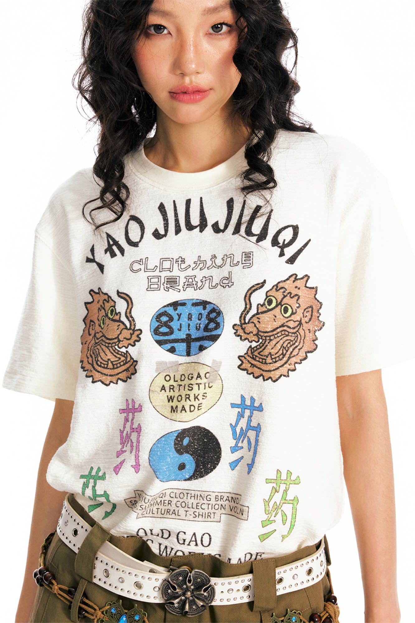 1997 POSTOFFICE Twin Dragon Graphic T-Shirt-T Shirt-S-White-Free Shipping Leatheretro