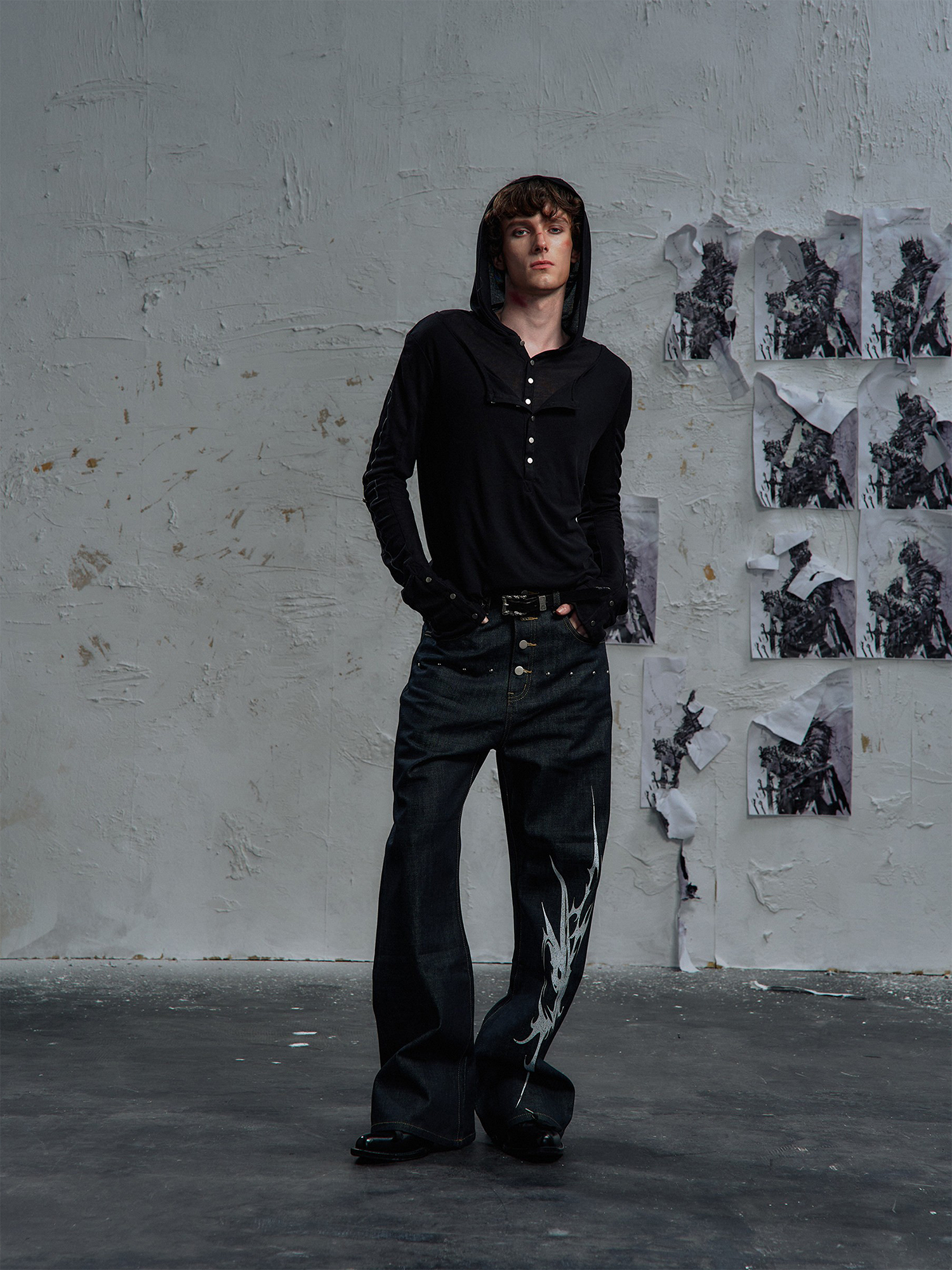 PAIKI Cross Layered Slim Hooded Long Sleeve Tee-L/S Tee-S-Black (Preorder)-Free Shipping Leatheretro