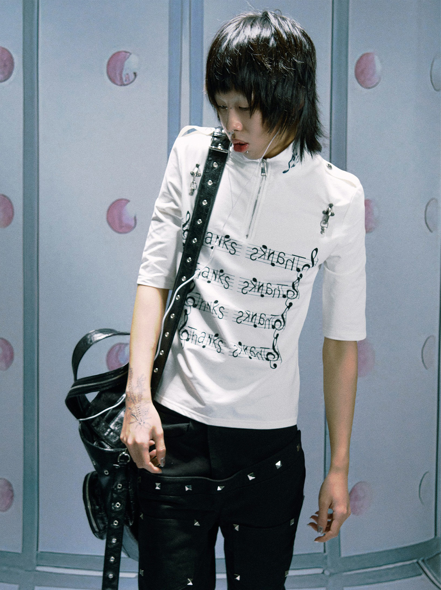 PAIKI Score Stand Collar Henley Tee-T Shirt-S-Black (Preorder)-Free Shipping Leatheretro