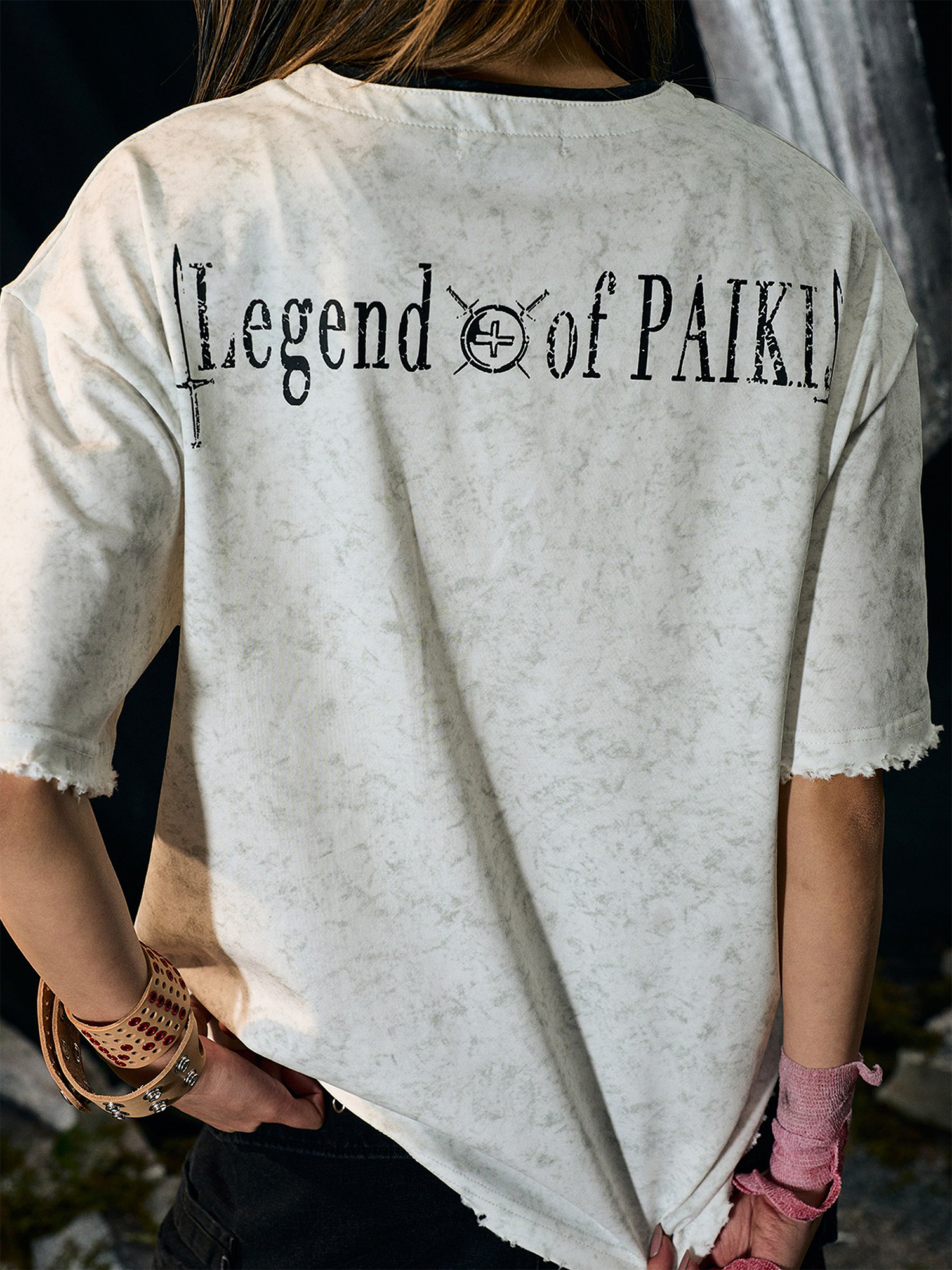 PAIKI Castle Graphic Henley Layered Tee-T Shirt-S-Black-Free Shipping Leatheretro