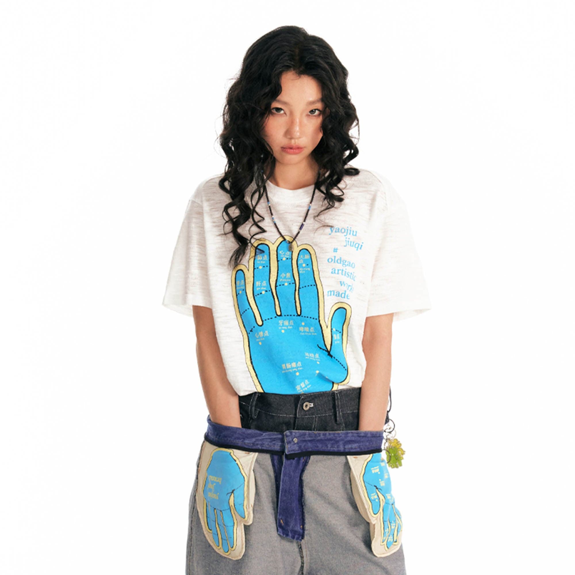 1997 POSTOFFICE Acupuncture Hand Map Graphic T-Shirt-T Shirt-S-Free Shipping Leatheretro