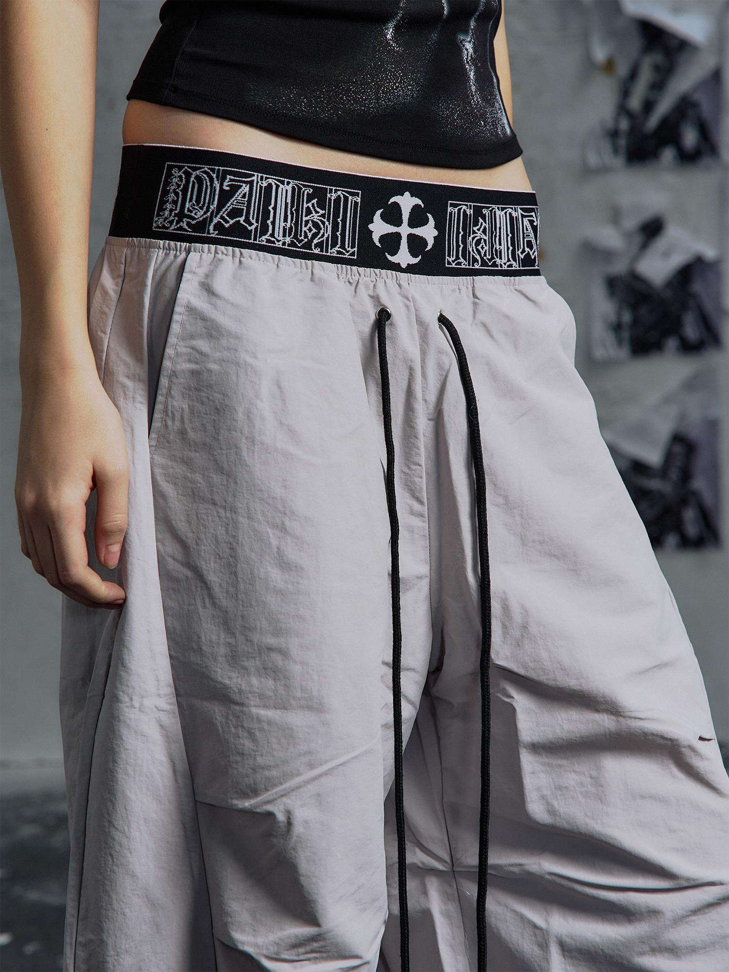 PAIKI Double-Waist Parachute Curved Pants-Pants-S / 28"-Gray-Free Shipping Leatheretro