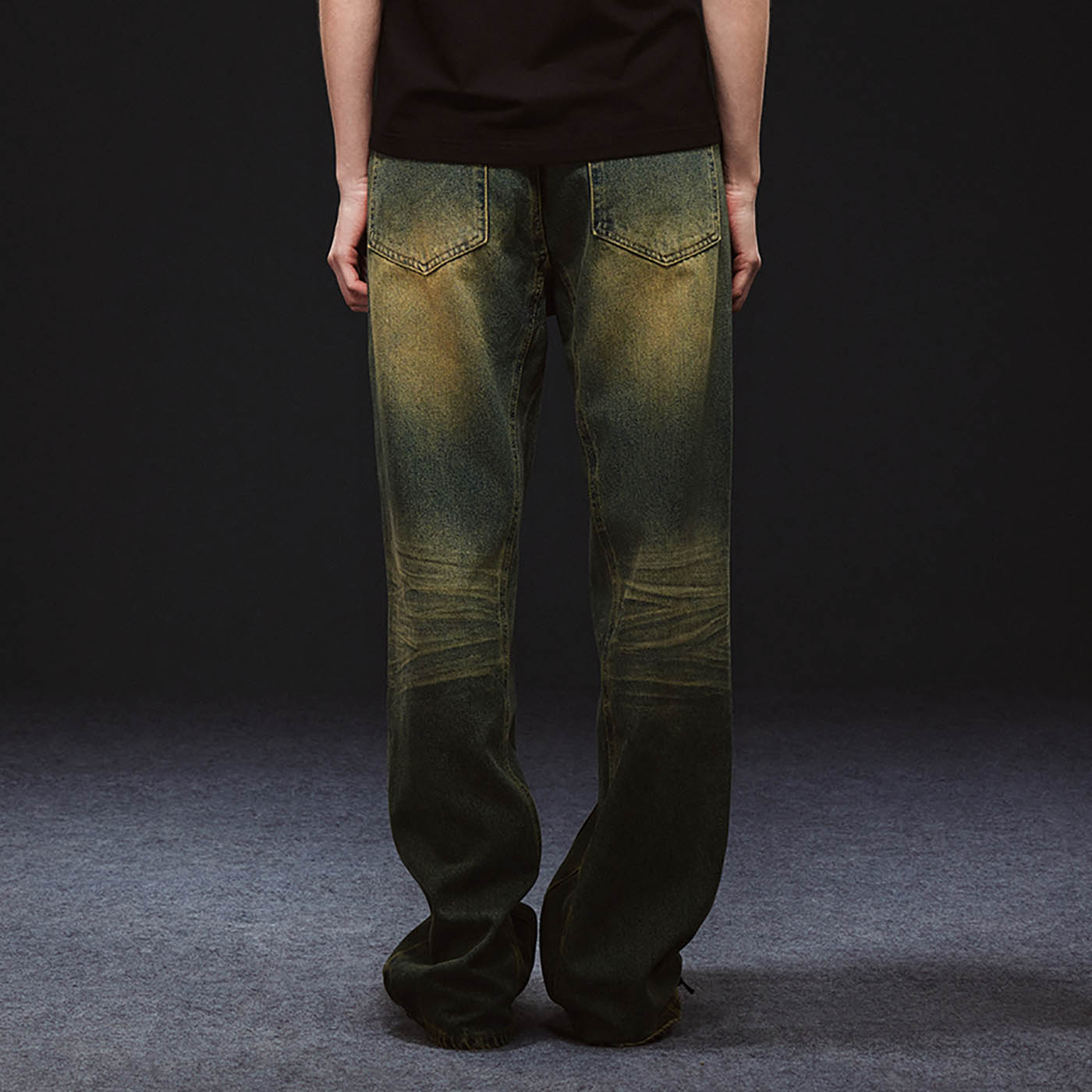 ARTIFICIAL WORLD Crinkled Straight-Leg Washed Jeans-Jeans-XS-Brown-Free Shipping Leatheretro