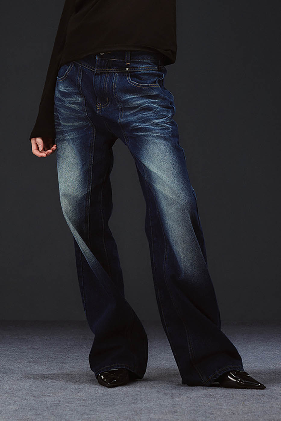 ARTIFICIAL WORLD Crinkled Straight-Leg Washed Jeans-Jeans-XS-Brown-Free Shipping Leatheretro