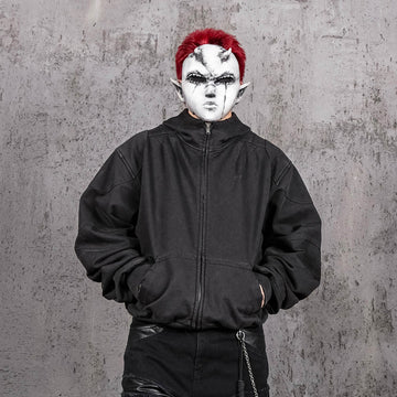 UNDERWATER Distressed Spliced Fallen Armor Zip-Up Hoodie-Hoodie-S-Free Shipping Leatheretro