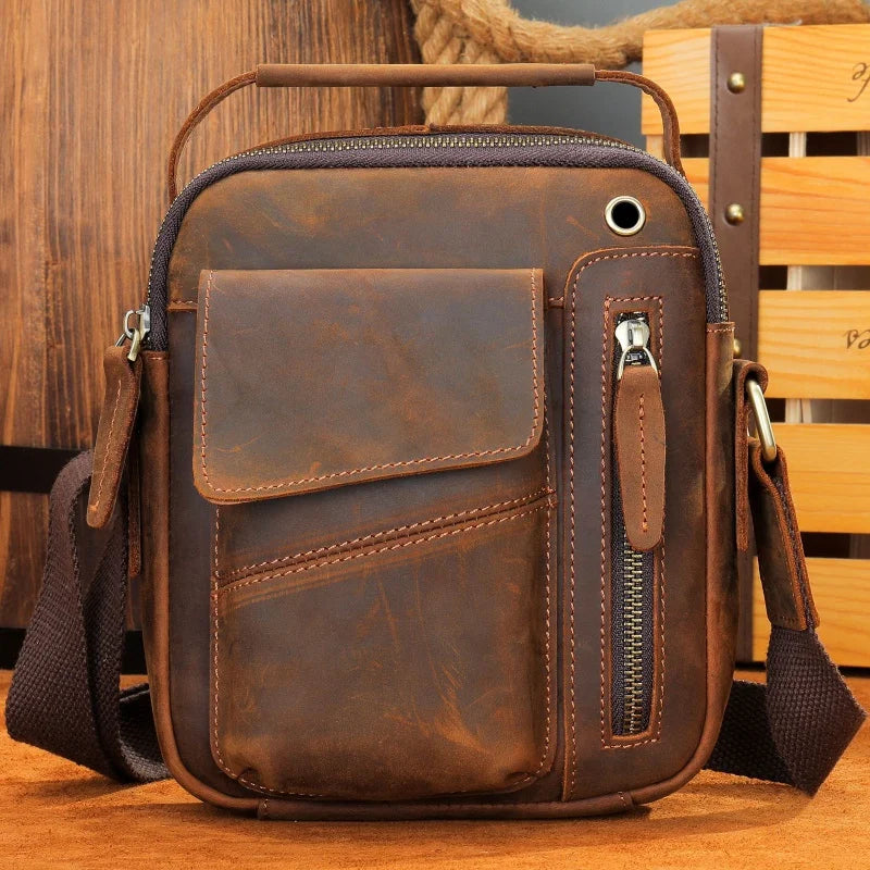 Men's Cowhide Casual Crossbody Bag - Large Capacity Leather Sling Bags-Crossbody Bag-7512Coffee-Free Shipping Leatheretro