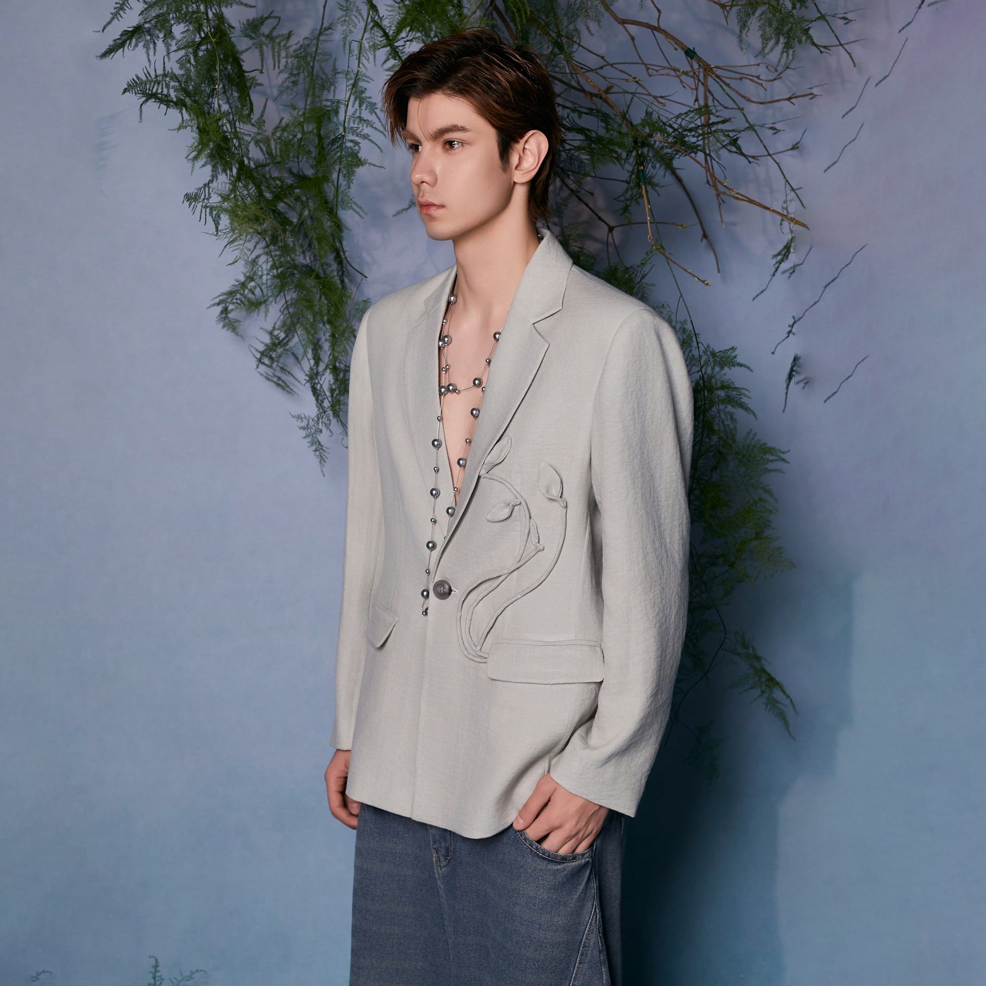 JIECHI Embroidered Floral Linework Blazer-Jacket-M (Preorder)-Free Shipping Leatheretro