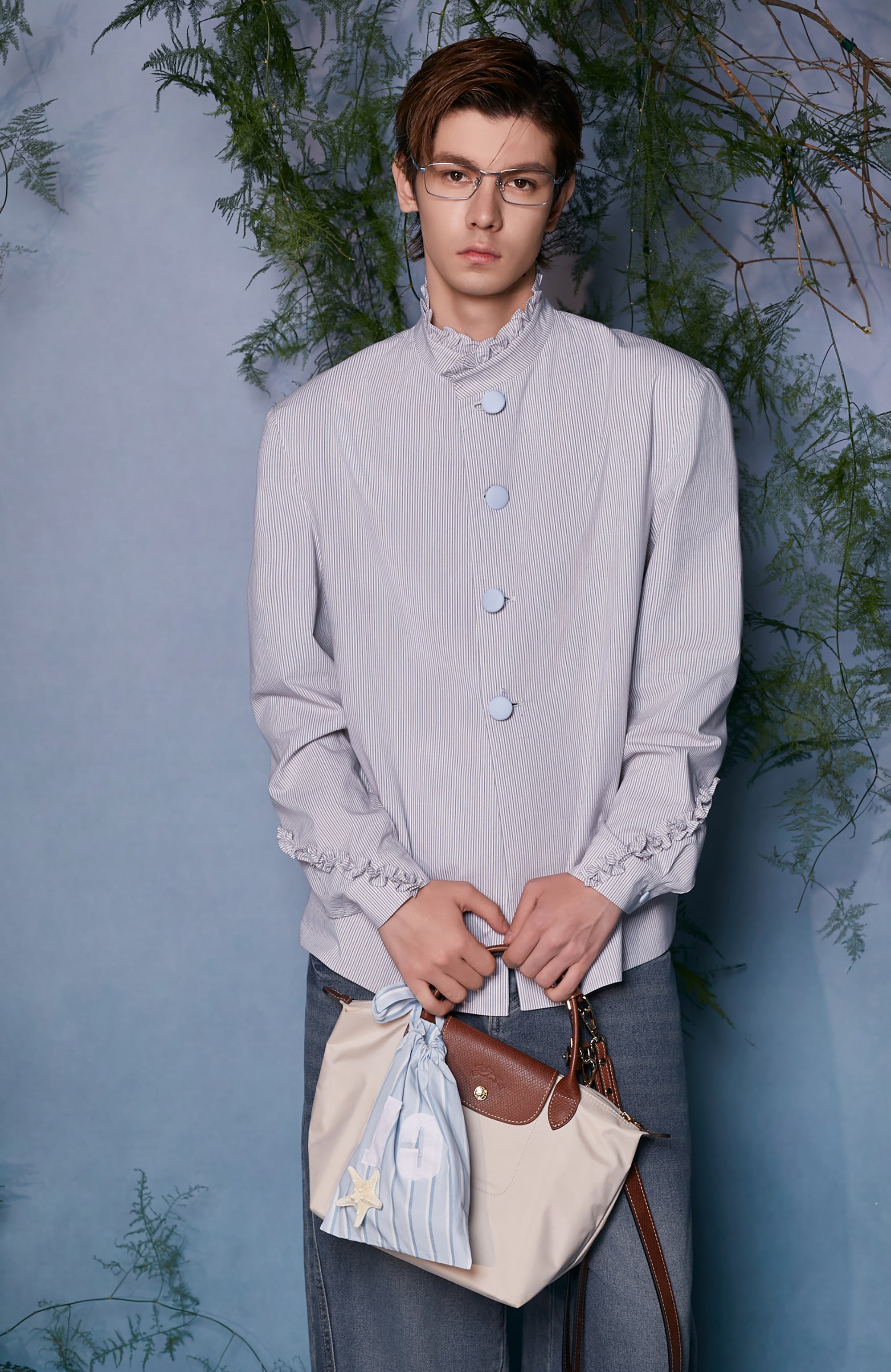 JIECHI Ruffle Cuff Button-Up Striped Shirt-Shirt-M (Preorder)-Free Shipping Leatheretro