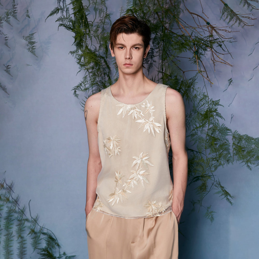 JIECHI Bamboo Embroidered Tank Top-Tank Top-M (Preorder)-Free Shipping Leatheretro