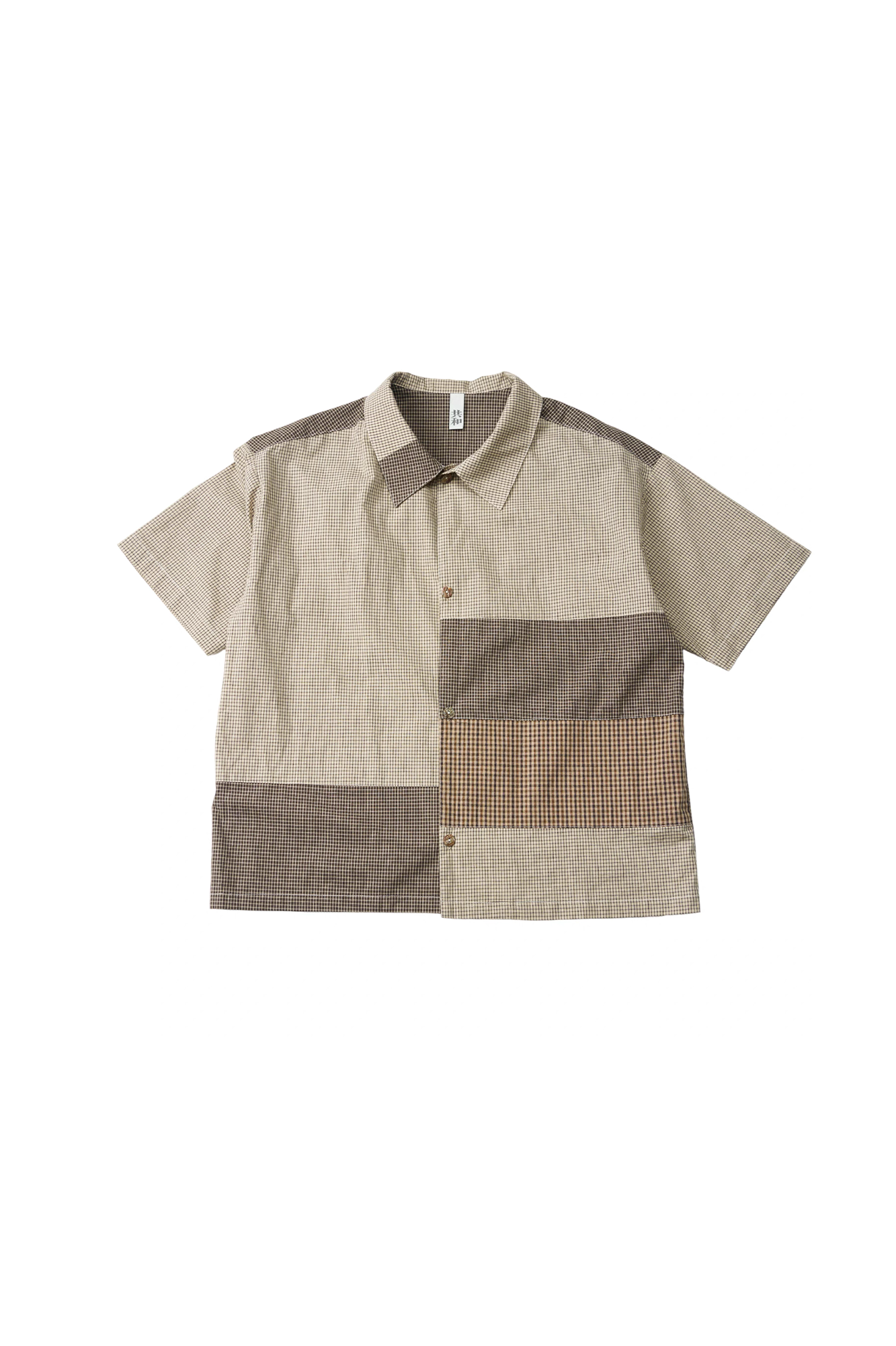 GONGHE REPUB Patchwork Check Relaxed Shirt-Half shirt-S-Free Shipping Leatheretro