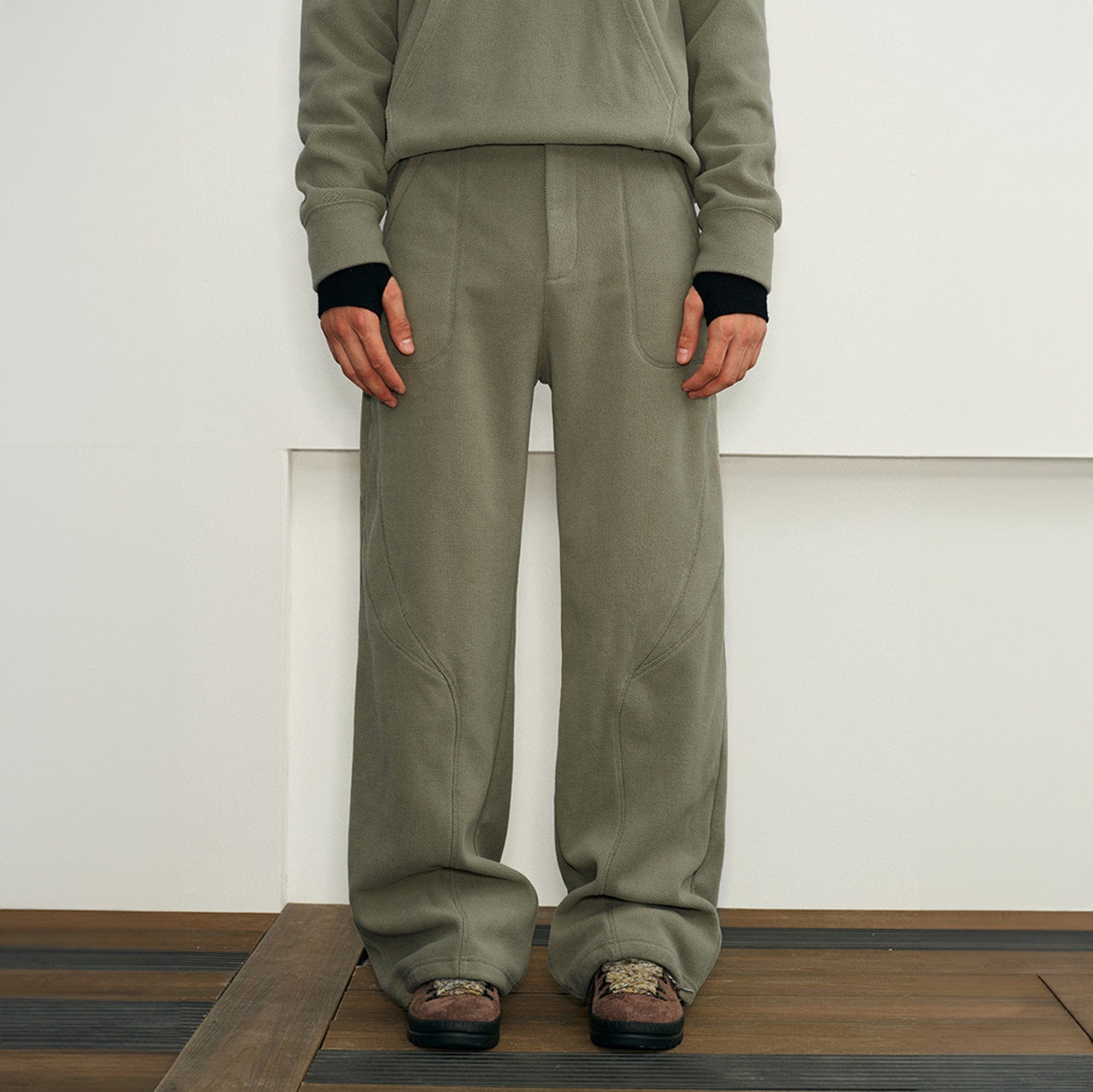 KREATE Curved Seam Thermal Wide-Leg Pants-Pants-S-Green-Free Shipping Leatheretro