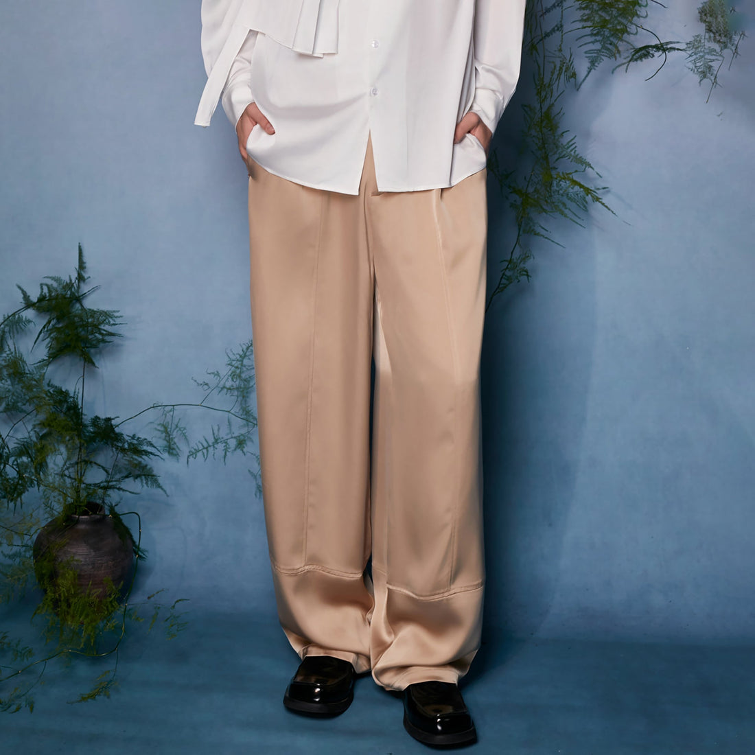 JIECHI Draped Satin Wide-Leg Trousers-Pants-M (Preorder)-Free Shipping Leatheretro