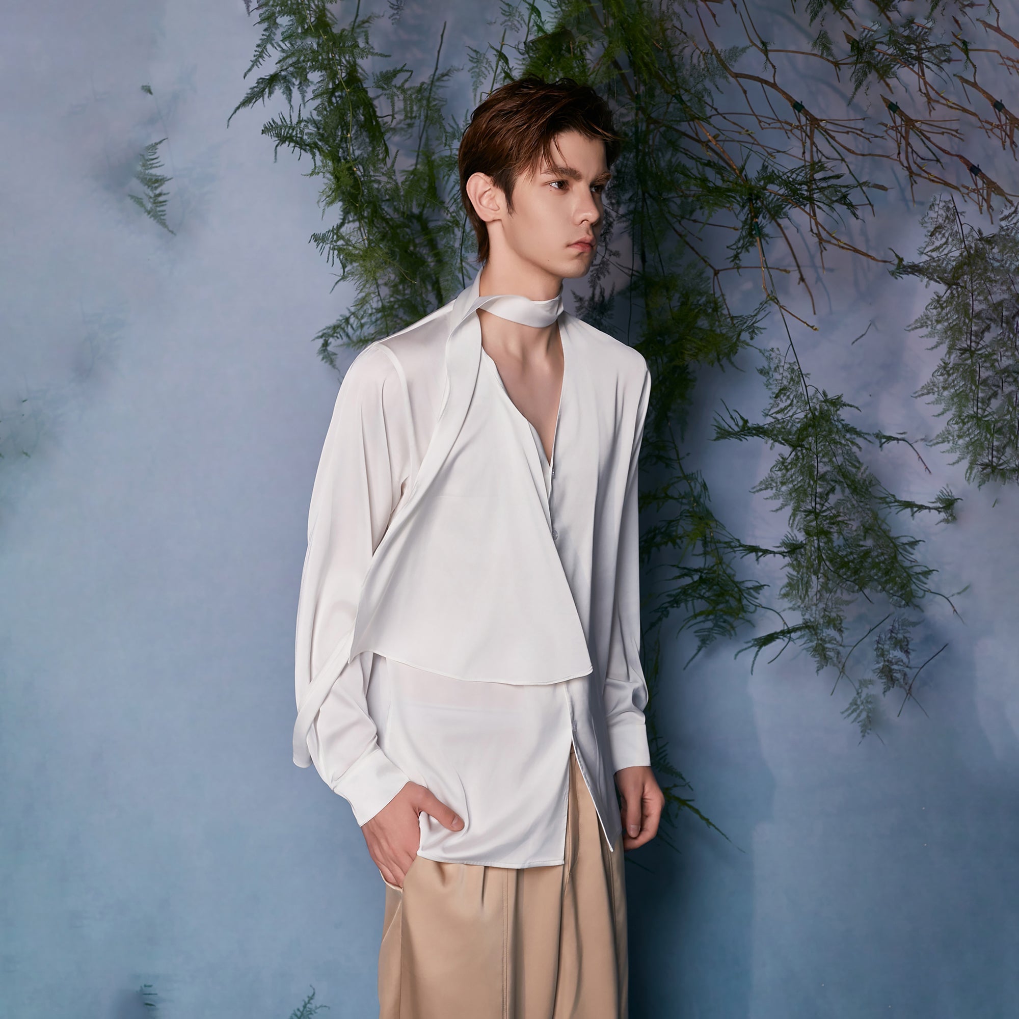 JIECHI Draped Satin Scarf-Collar Shirt-Shirt-M (Preorder)-Free Shipping Leatheretro