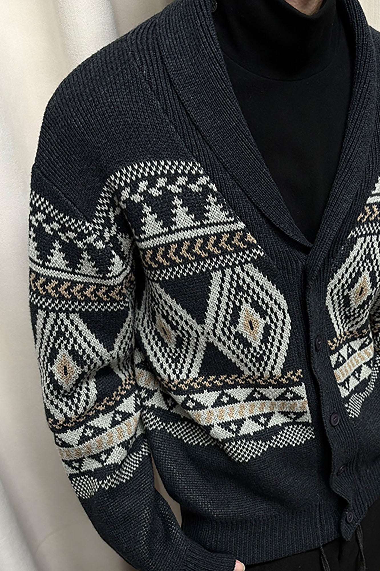 KREATE Fair Isle Shawl Collar Cardigan-Jacket-S (Preorder)-Gray-Free Shipping Leatheretro