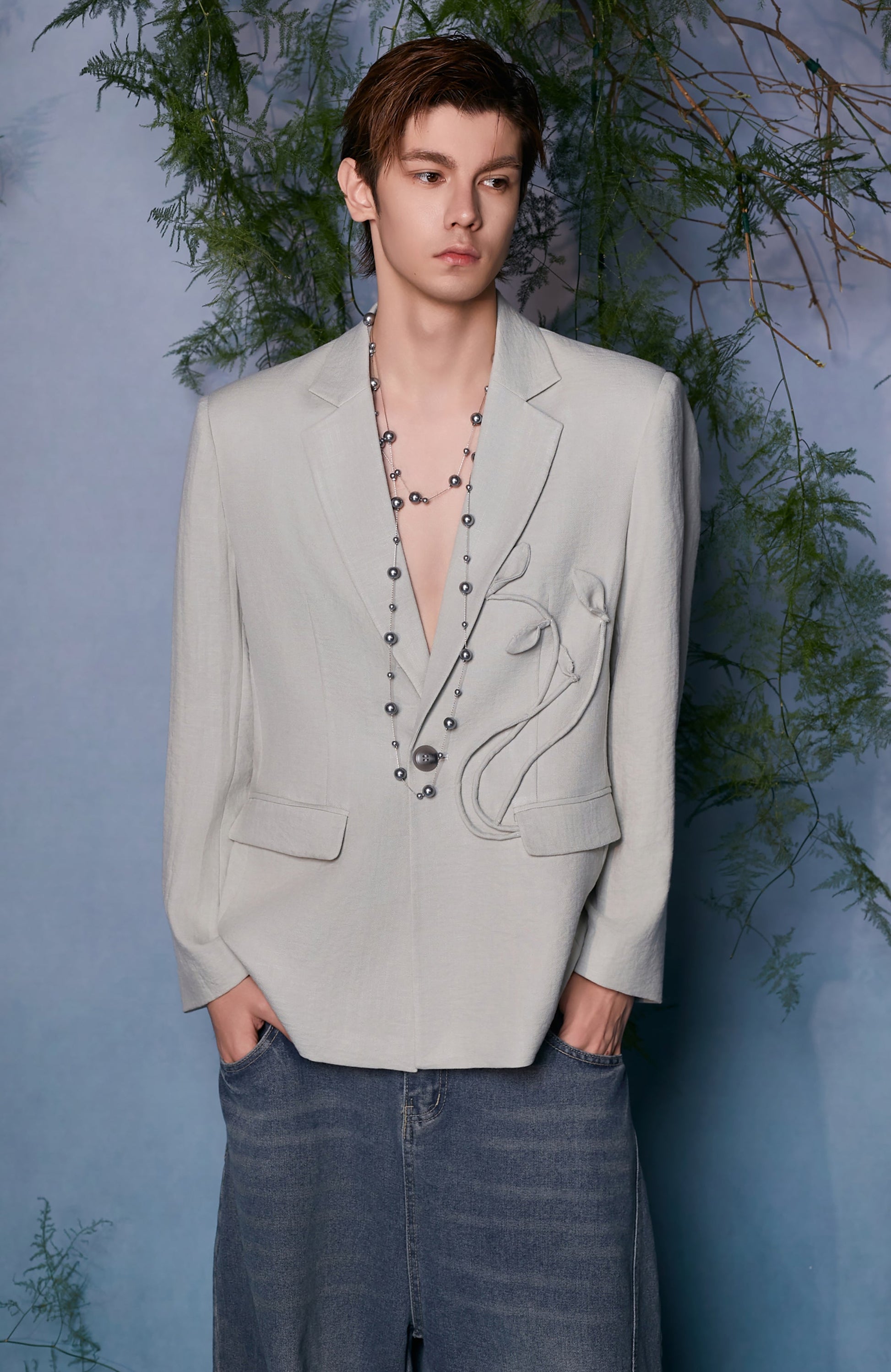 JIECHI Embroidered Floral Linework Blazer-Jacket-M (Preorder)-Free Shipping Leatheretro
