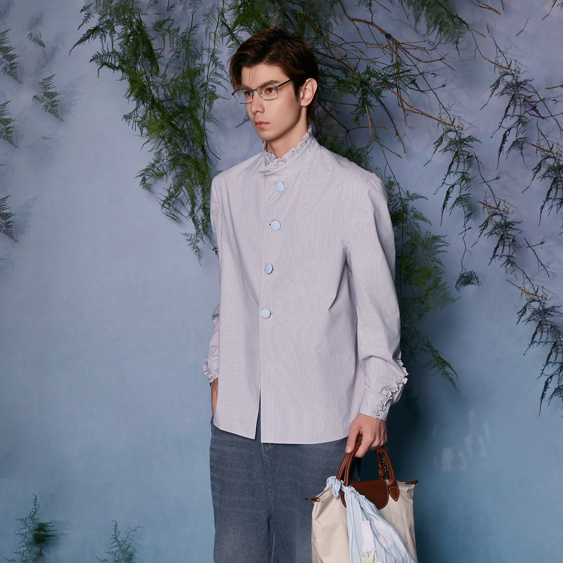 JIECHI Ruffle Cuff Button-Up Striped Shirt-Shirt-M (Preorder)-Free Shipping Leatheretro
