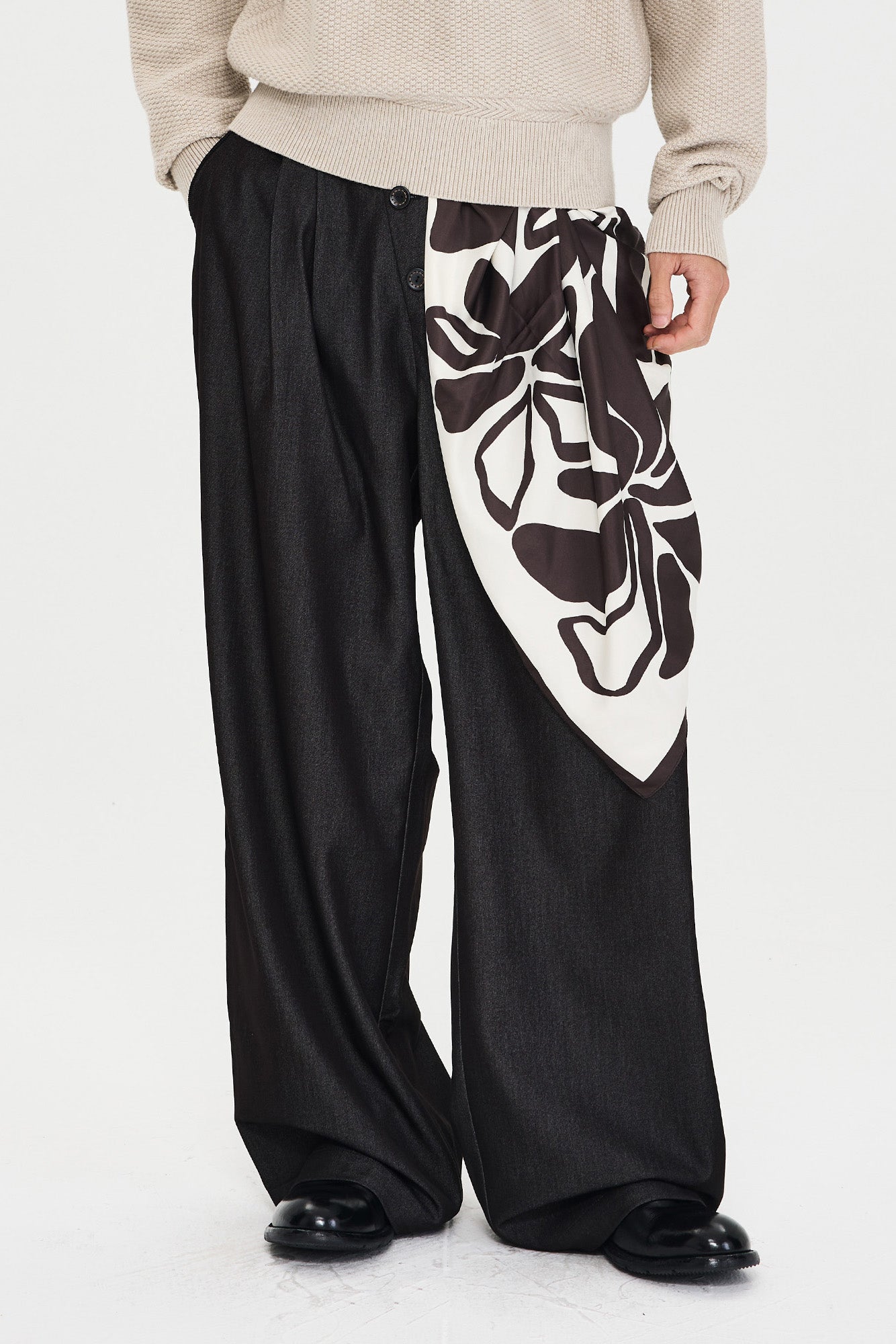 CATSSTAC Asymmetric Button Pleated Wide-Leg Trousers-Pants-M-Free Shipping Leatheretro