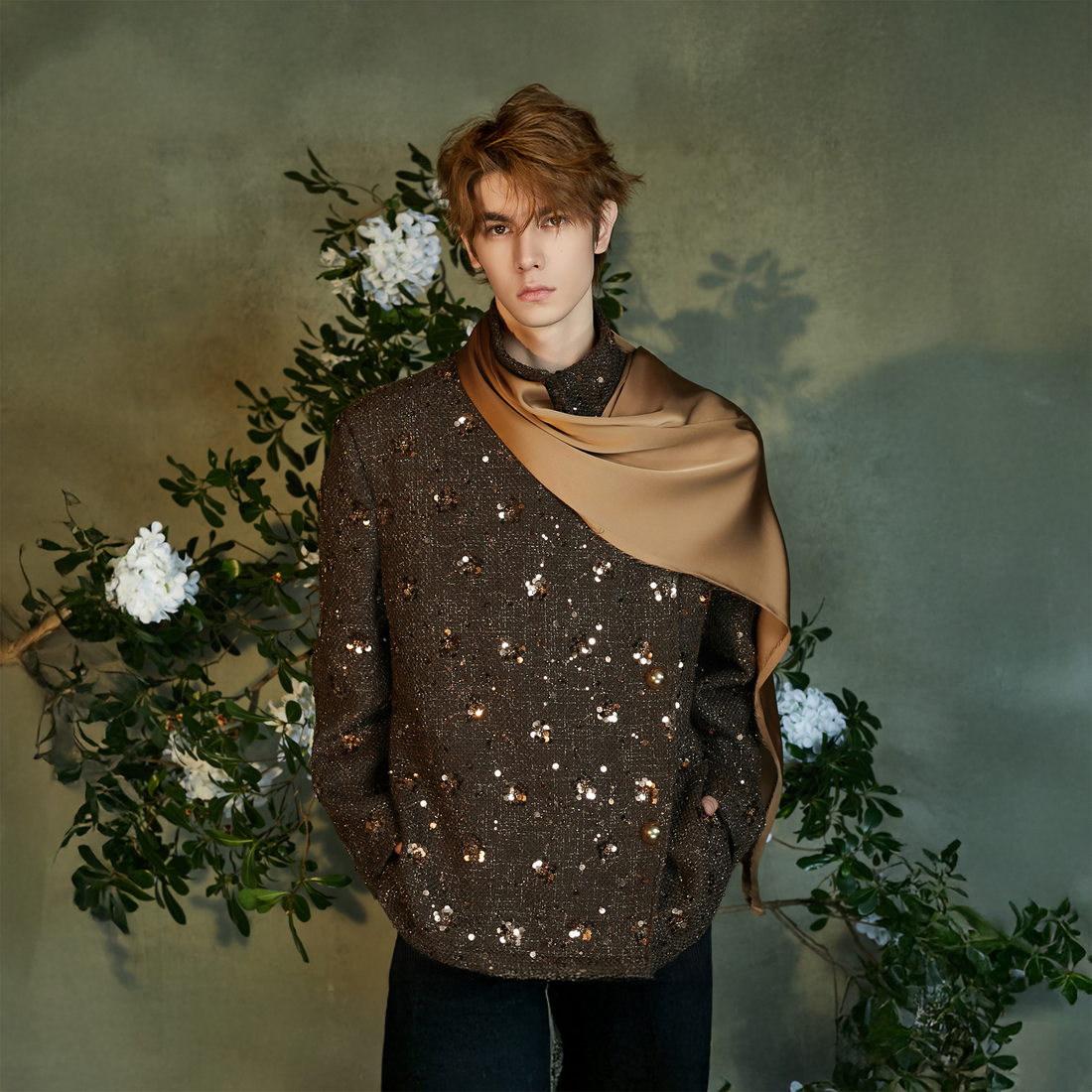 JIECHI Sequin Embroidered Satin Shawl Blazer-Jacket-M (Preorder)-Free Shipping Leatheretro