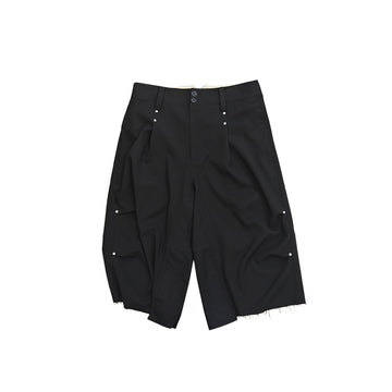 FACEONLAB Retro Pleated Raw-Edge Shorts-Shorts-M-Free Shipping Leatheretro