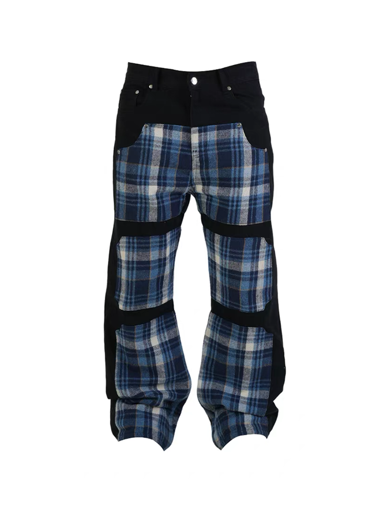 VINKID Plaid Paneled Wide-Leg Jeans-Jeans-S / 31"-Free Shipping Leatheretro