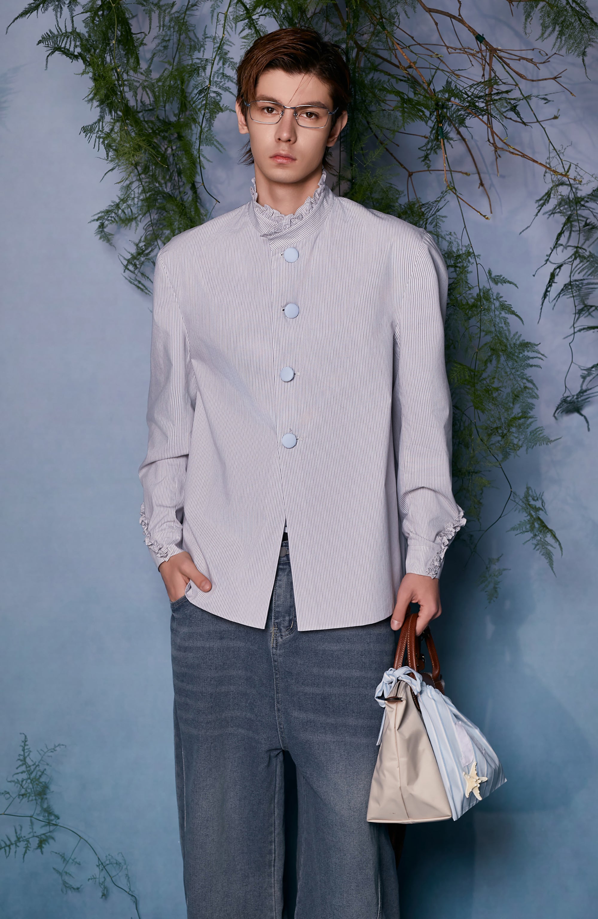JIECHI Ruffle Cuff Button-Up Striped Shirt-Shirt-M (Preorder)-Free Shipping Leatheretro