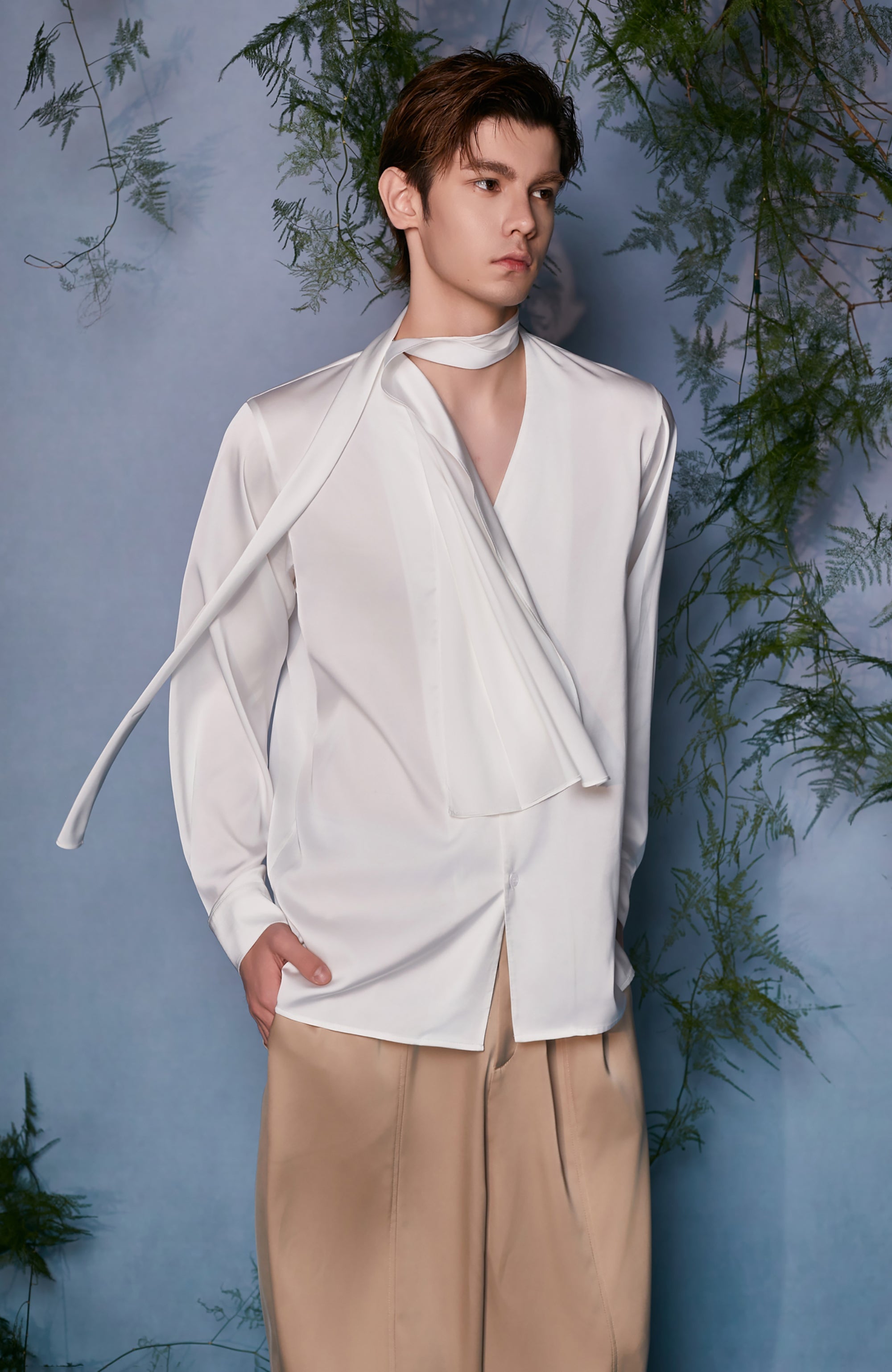 JIECHI Draped Satin Scarf-Collar Shirt-Shirt-M (Preorder)-Free Shipping Leatheretro