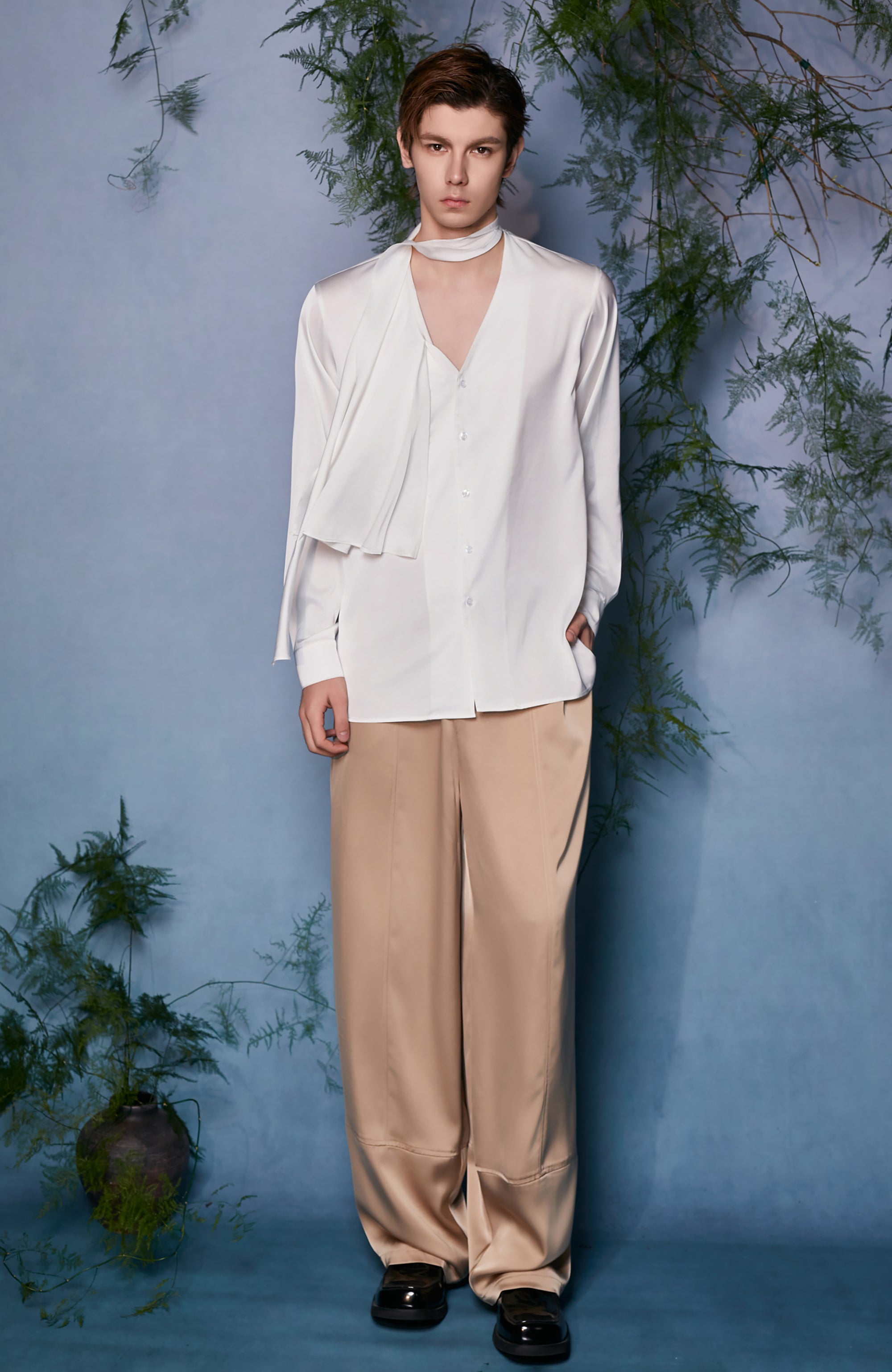 JIECHI Draped Satin Wide-Leg Trousers-Pants-M (Preorder)-Free Shipping Leatheretro