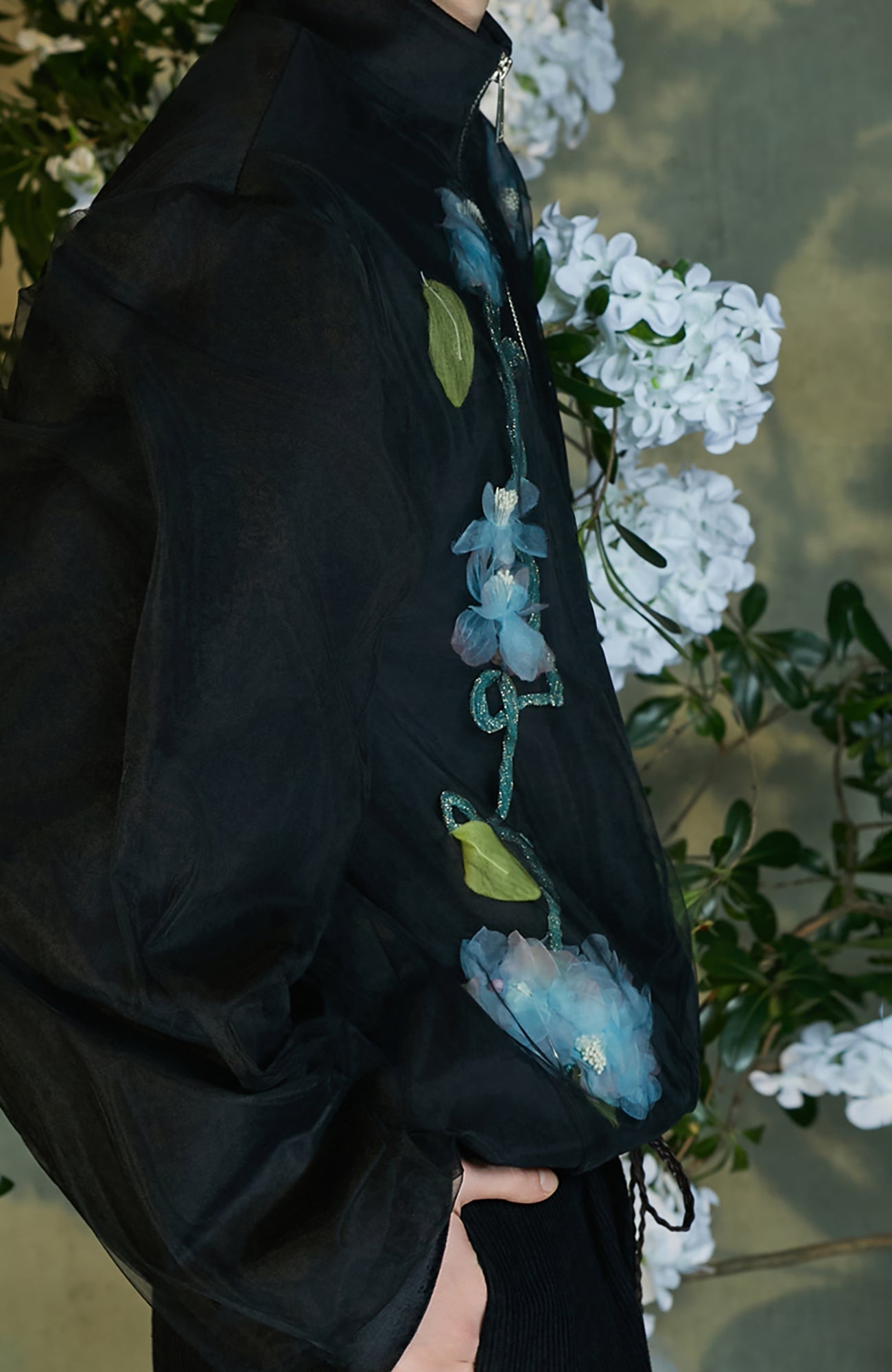 JIECHI Floral Embellished Velvet Sheer Layer Jacket-Jacket-M (Preorder)-Free Shipping Leatheretro
